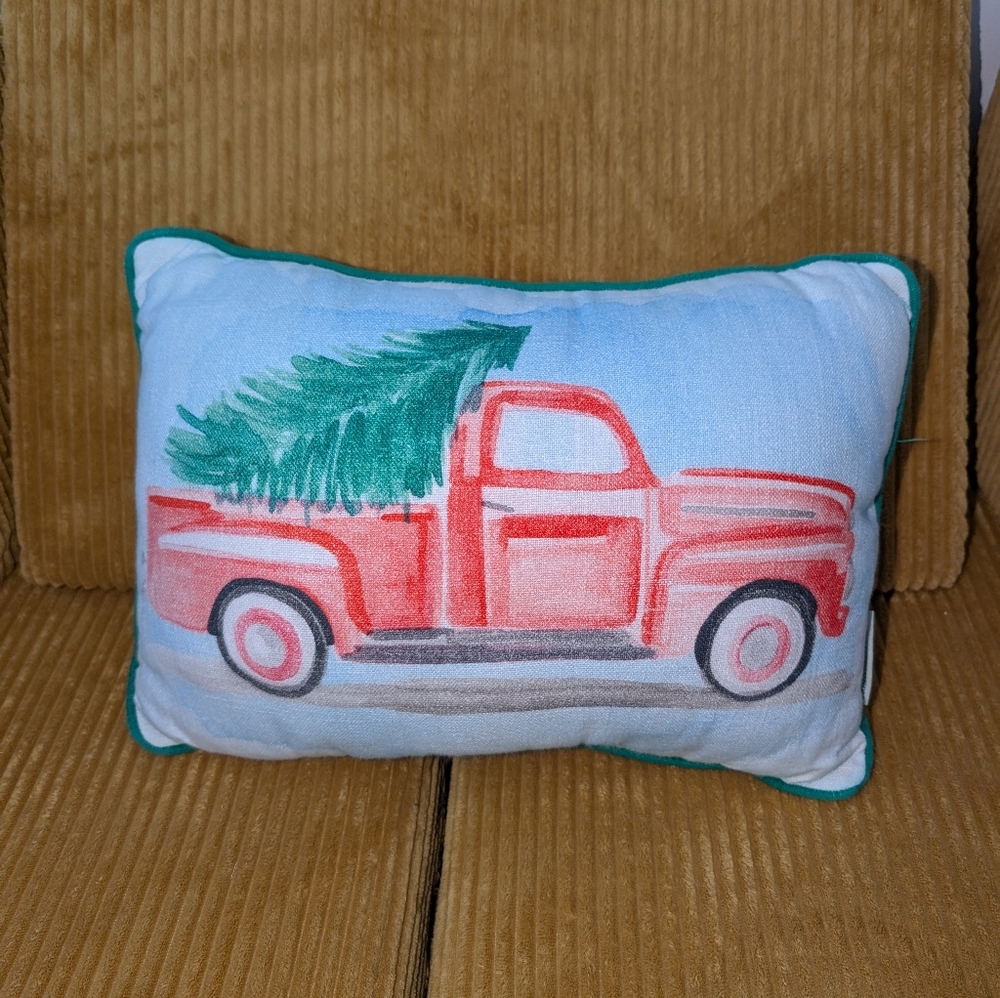 Festive Red Truck Holiday Throw Pillow